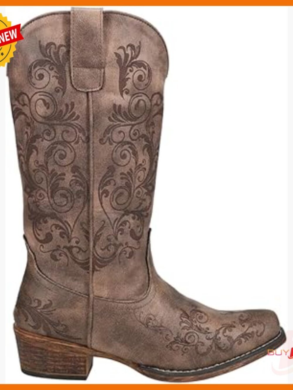 Mid Calf Western Boots with Embroidery Snip Toe Casual Low Heel